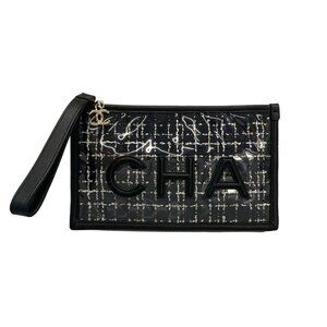 CHANEL Matelasse Black White Multi PVC Lambskin Clutch Bag Gold hardware